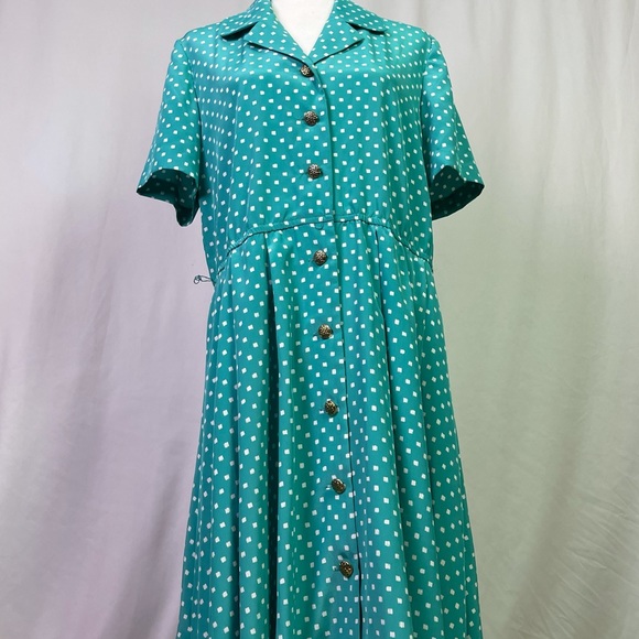 Vintage Leslie Fay Robin’s Egg Blue Dot Dress 8 - Picture 3 of 14